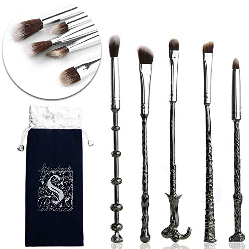 5 Piece Makeup Brushes,For Fans Metal Wizard Wand Set Kit with Gift Bag, Perfect for Eyeshadow Palette, Foundation, Eyebrows and Powder use(Black)