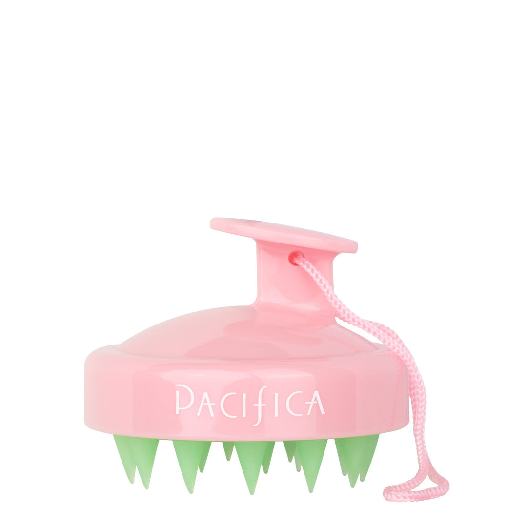 Beauty | Clarifying Shampoo Brush | Exfoliating Scalp Massager | Flexible Silicone Brushes | Ergonomic Handle | Hair Care / Scalp Care | Waterproof | Pink + Green | Vegan