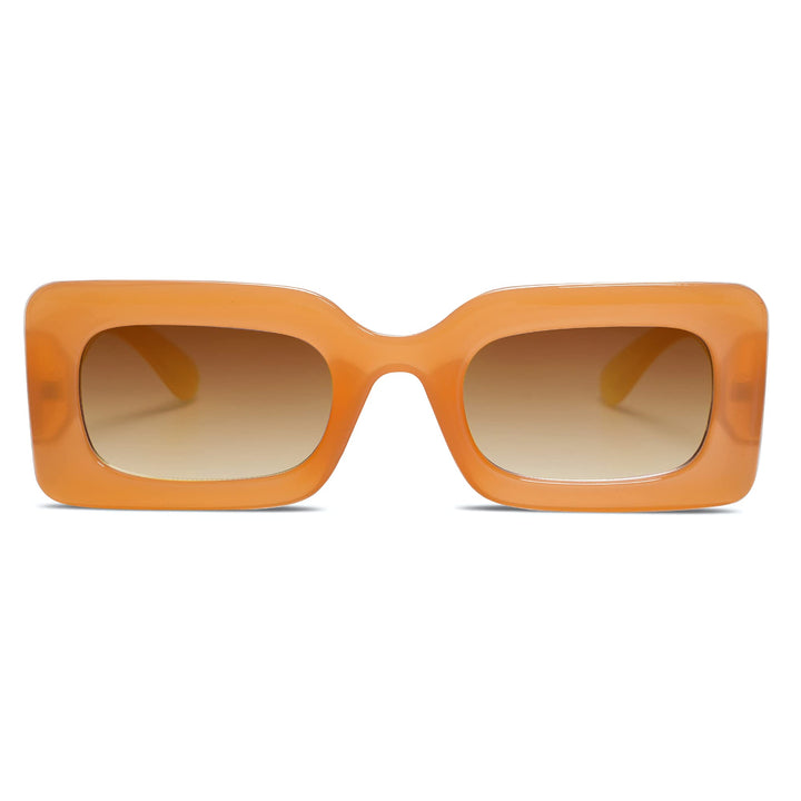 Retro 90s Nude Rectangle Sunglasses Womens Mens Trendy Chunky Glasses Orange Frame Brown Lens