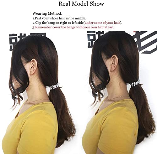 2PCS Wave Side Bang Clip in Bangs Real Human Hair Wave Fringe Hair Extensions(Natural Black Color)