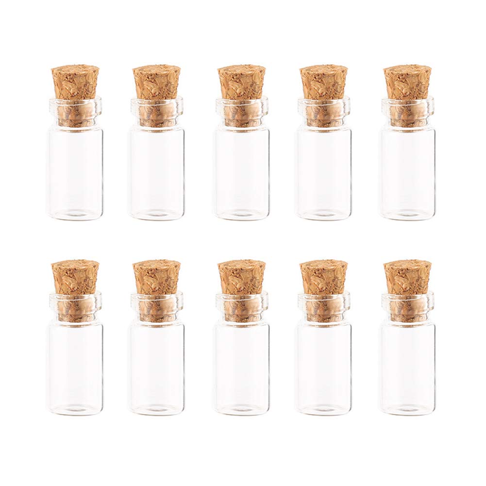 10Pcs/1Ml Empty Sample Glass Bottles Jars Vials Case Container with Cork Stoppers for Message Weddings Wish Jewelry Party Favors, Transparent