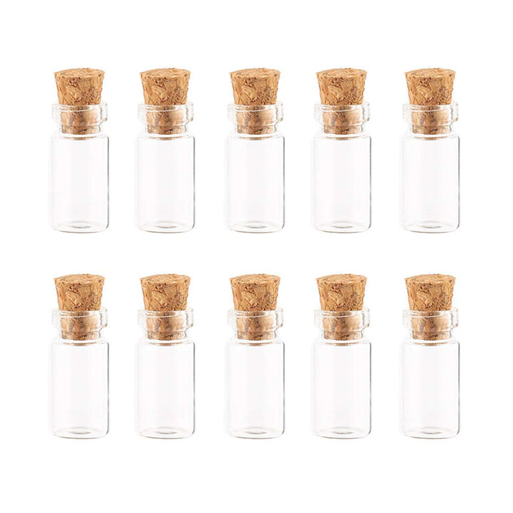 10Pcs/1Ml Empty Sample Glass Bottles Jars Vials Case Container with Cork Stoppers for Message Weddings Wish Jewelry Party Favors, Transparent