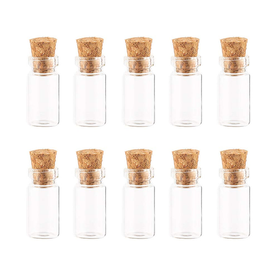 10Pcs/1Ml Empty Sample Glass Bottles Jars Vials Case Container with Cork Stoppers for Message Weddings Wish Jewelry Party Favors, Transparent
