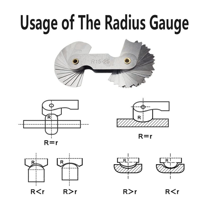 6 Pack R0.3-1.5/ R1-6.5/ R7-14.5/ R15-25/ R25-50/ R52-100 Radius Gauge Set, Stainless Steel Radius Fillet Gage Portable Concave Convex Measuring Tool for Tool and Die Makers Check