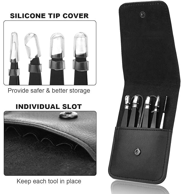 Eyebrow Tweezers Set 6 PCS, Professional Stainless Steel Eyebrow Tweezers Kit for Women/Men, Great Precision Tweezers Set for Eyebrow/Facial Hair Removal/Ingrown Hairs/Splinter/Tick Remover
