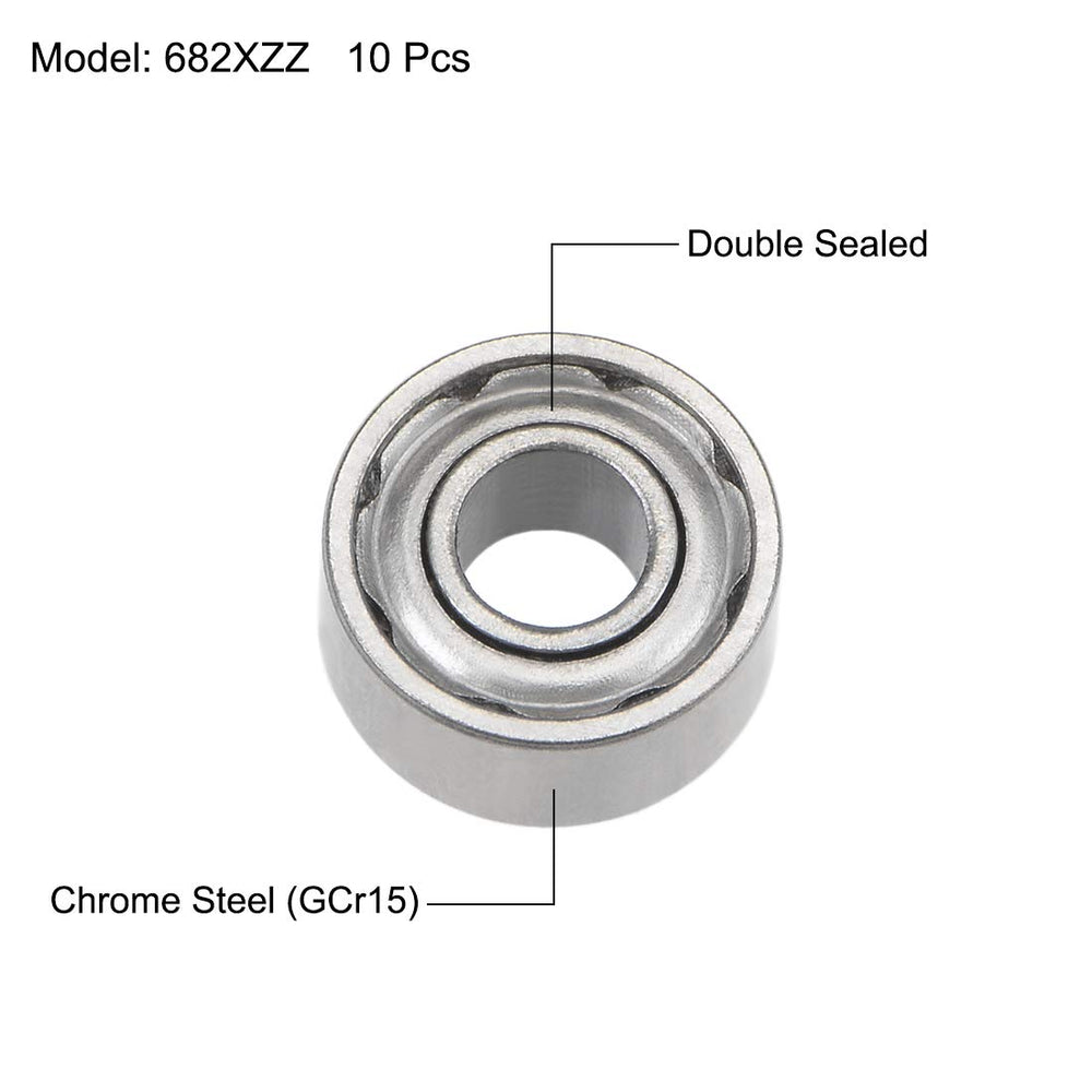 682XZZ Deep Groove Ball Bearings 2.5mm Inner Dia 6mm OD 2.6mm Bore Double Shielded Chrome Steel Z2 10pcs