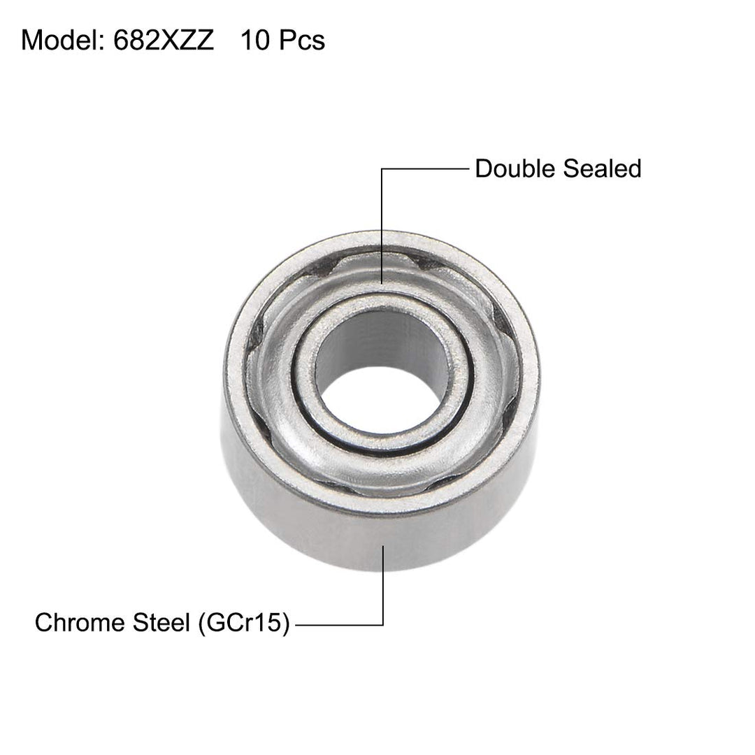 682XZZ Deep Groove Ball Bearings 2.5mm Inner Dia 6mm OD 2.6mm Bore Double Shielded Chrome Steel Z2 10pcs