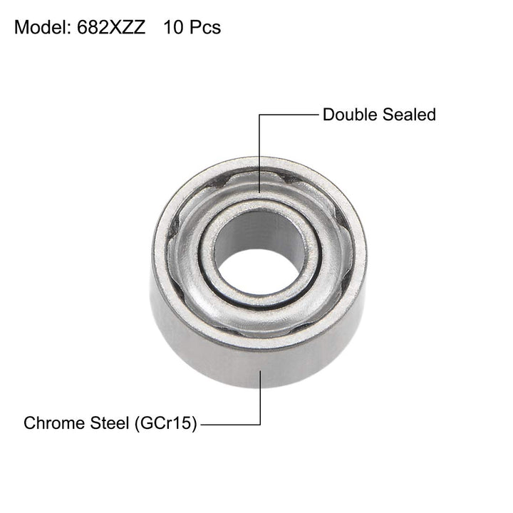 682XZZ Deep Groove Ball Bearings 2.5mm Inner Dia 6mm OD 2.6mm Bore Double Shielded Chrome Steel Z2 10pcs