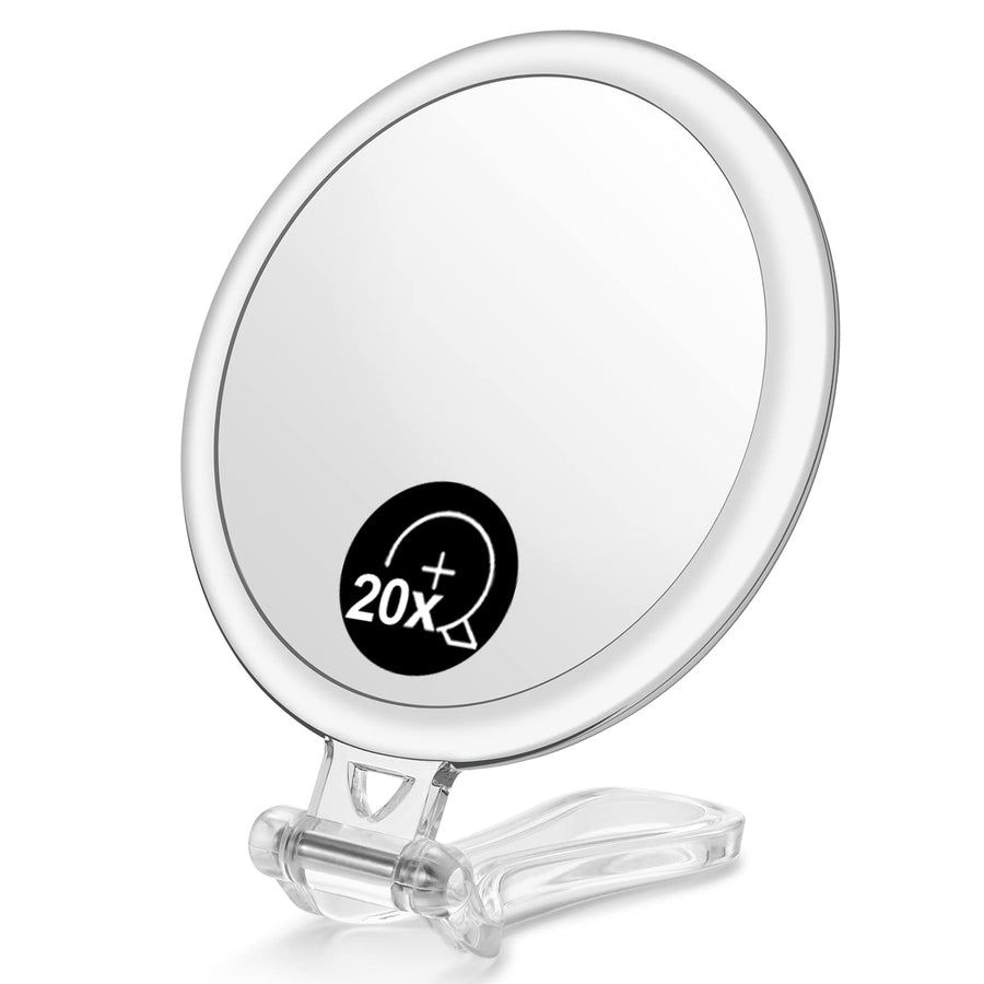 Hand Mirror, Double-Sided 1X/20X Magnifying Foldable Makeup Mirror for Handheld, Table and Travel Usage