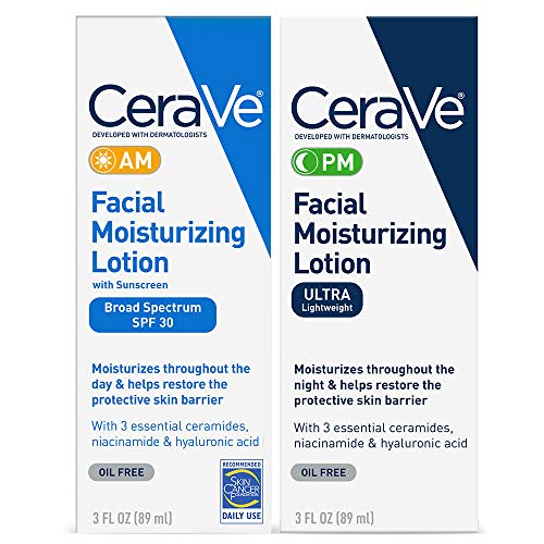 Day & Night Face Lotion Skin Care Set | Contains AM with SPF 30 and PM Face Moisturizer | Fragrance Free