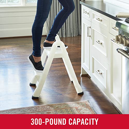 Two-Step Folding Foot Stool, 14-Inch High, White, 300 Pound Capacity, Small Step Stool for Adults/Kids for Use in Library/Kitchen/Bathroom/Garage/Closet