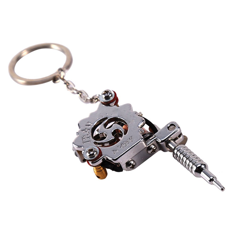 Mini Key Chain, 1PC Portable Keychain & Key Ring for Tattoo Machine Gun as Pendant Ornament Jewelry Design Supply (Silver Tone)