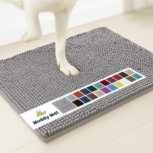 ® Shown on TV – Super Absorbent Microfiber Dog Door Mat for Muddy Paws, Non-Slip Washable Pet Rug, Quick Dry Chenille Entryway Carpet, Machine Washable Indoor Outdoor mat, Grey 30x19