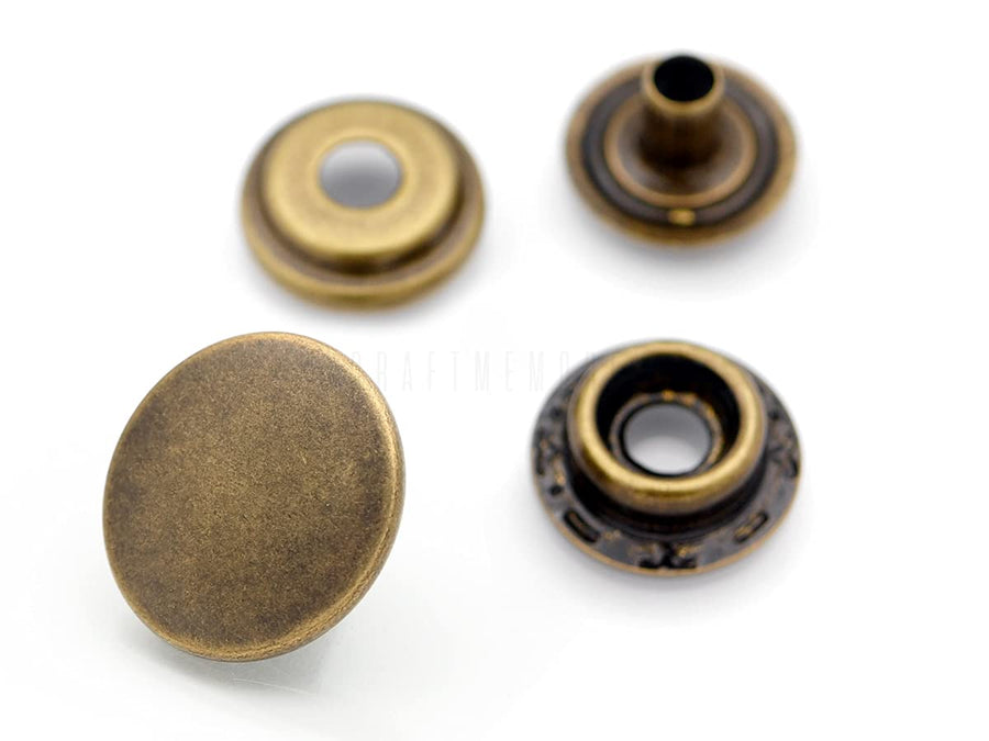 Snap Fasteners Color Plated Solid Brass Snaps Heavy Duty Press Stud Poppers Ring-Socket Button #201 VT47 Pack of 10 (15 mm, Antique Brass)