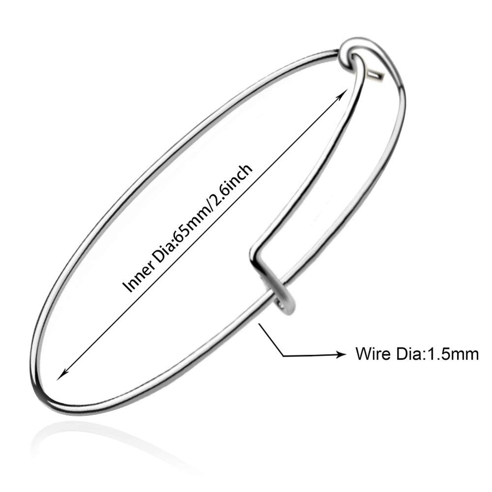 60 Pcs Expandable Bangle Bracelets, Adjustable Stainless Steel Wire Blank Bracelets Bulk for Women DIY Jewelry Making 2.6inches
