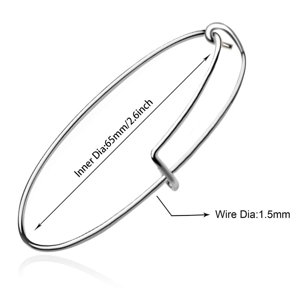 60 Pcs Expandable Bangle Bracelets, Adjustable Stainless Steel Wire Blank Bracelets Bulk for Women DIY Jewelry Making 2.6inches