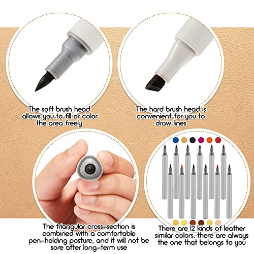 12 Packs Leather Dye Marker Pens Shoe Marker Leather Dual Tip Leather Touch up Pen for Repair Shoe Leather, 12 Colors