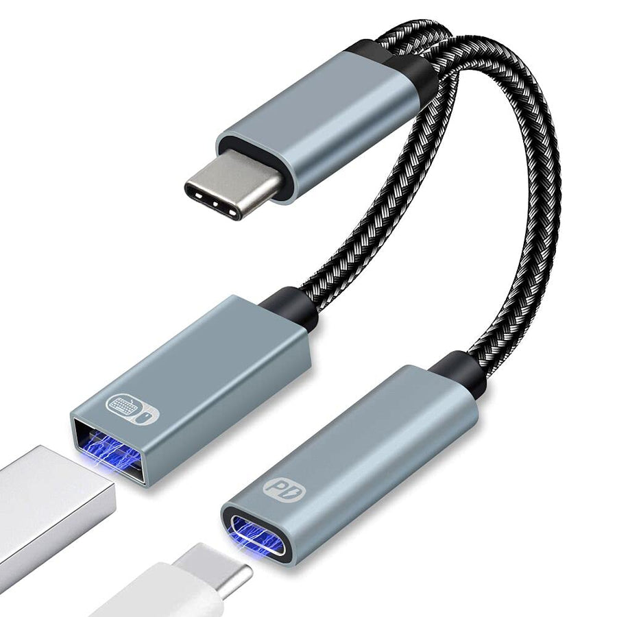 USB C OTG Adapter, 2 in 1 USB-C Splitter with PD 60W Fast Charging Type C OTG and USB A Female Port Compatible with iPhone 15 Pro Max/15 Plus/15 Chromecast Google TV/Samsung S23 S22 S21