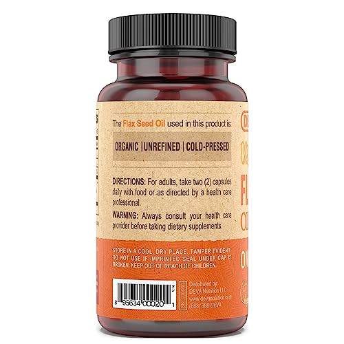 Organic Vegan Vitamins Flax Seed Oil - Rich in Omega-3, Cold-Pressed & Unrefined - 90 Capsules, 2-Pack
