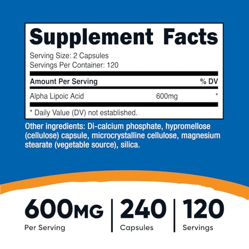 Alpha Lipoic Acid 600mg Per Serving, 240 Capsules - Gluten Free, Vegetarian Capsules, Soy Free & Non-GMO