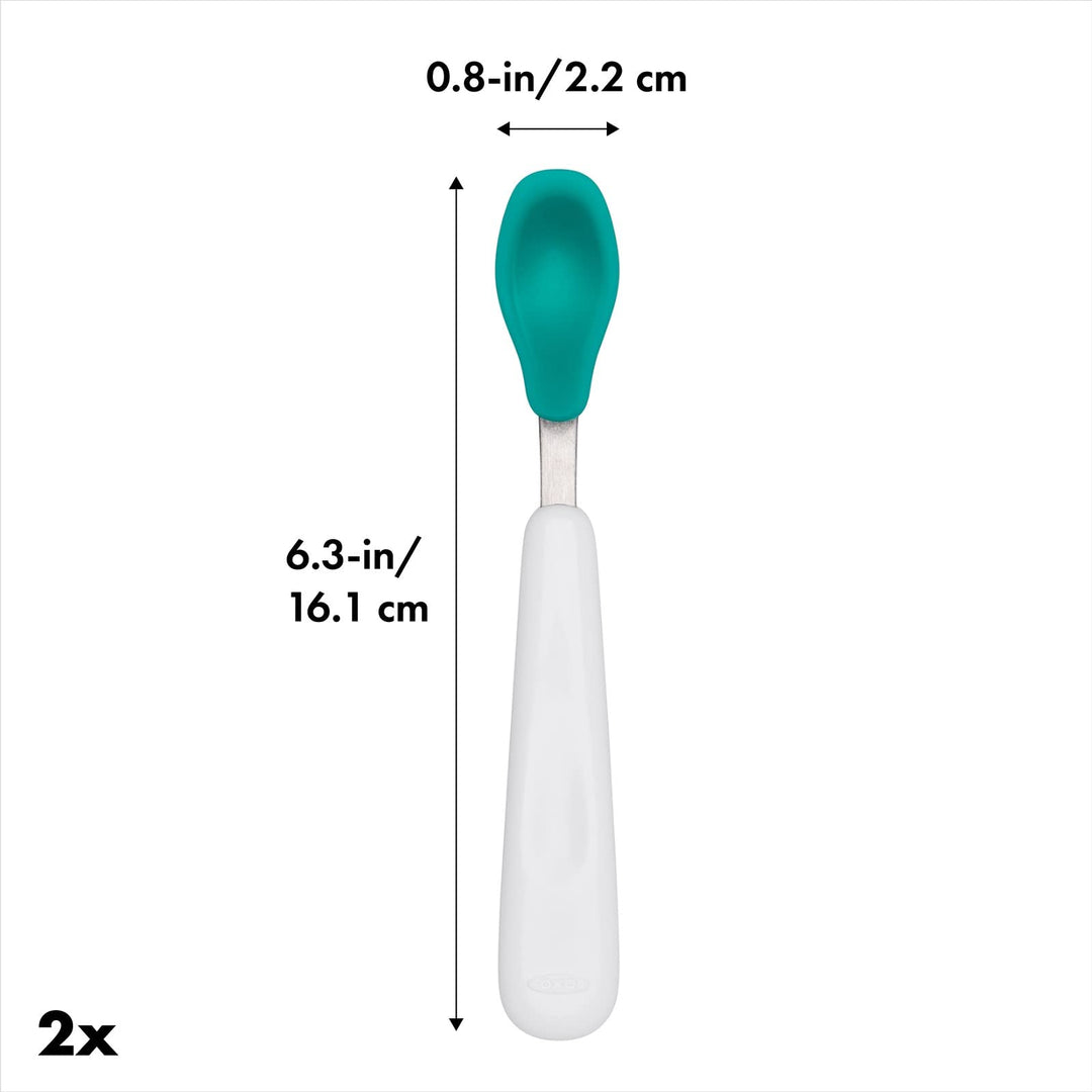 Tot Feeding Spoon Set With Soft Silicone, Teal 6.3x0.8 Inch (Pack of 2)