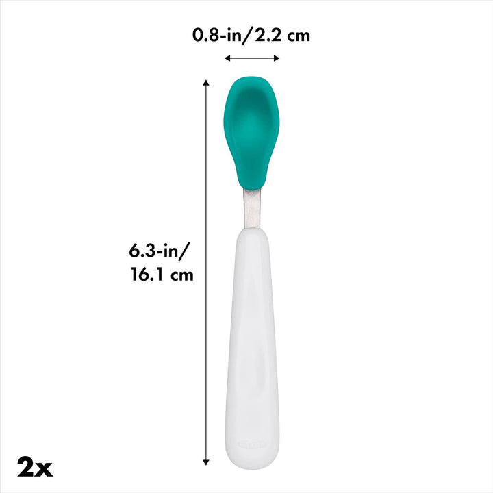 Tot Feeding Spoon Set With Soft Silicone, Teal 6.3x0.8 Inch (Pack of 2)