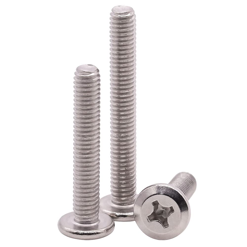 M3 x 10mm (100 PCS) Round Phillips Drive Head Binding Screws, Machine Screws, 304 Stainless Steel 18-8, Full Thread, Furniture Screws Connector Bolts