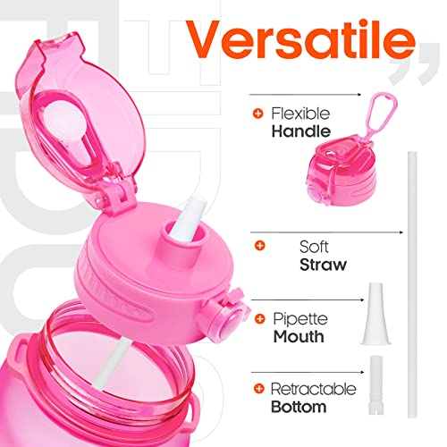 Large 1 Gallon Motivational Water Bottle with Paracord Handle & Removable Straw - BPA Free Leakproof Water Jug with Time Marker to Ensure You Drink Enough Water - Light Pink/Green