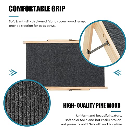 Wood Pet Stairs/Pet Steps - Foldable 3 Levels Dog Stairs & Ramp Perfect for Beds and Cars - Portable Dog/Cat Ladder Up to 110 Pounds