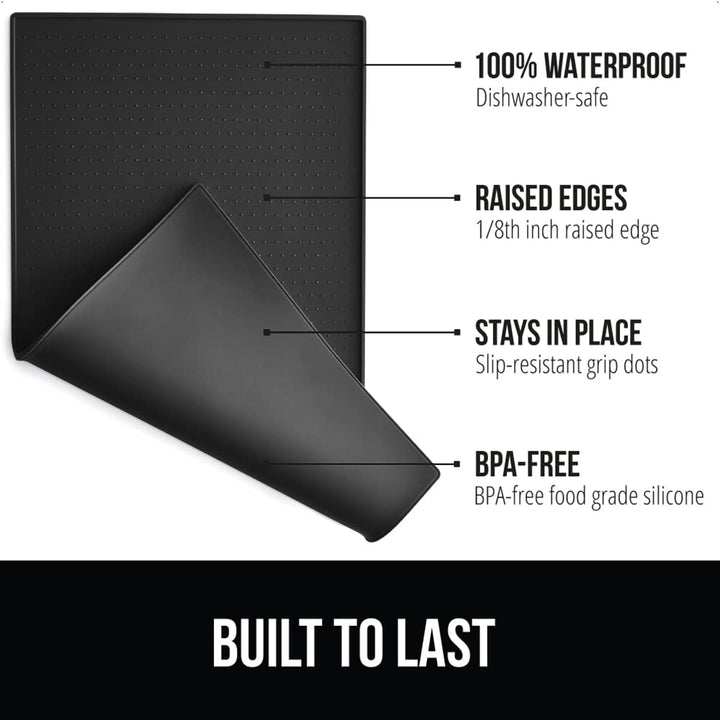 100% Waterproof Raised Edge BPA Free Silicone Pet Feeding Mat, Dog Cat Food Mats Contain Spills Protects Floors, Placemats for Cats and Dogs Water Bowl, Pets Accessories 18.5x11.5 Black