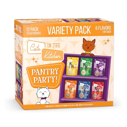 Cats in the Kitchen, Pantry Party Pouch Variety Pack in Gravy Cat Food, 3oz Pouch (Pack of 12)