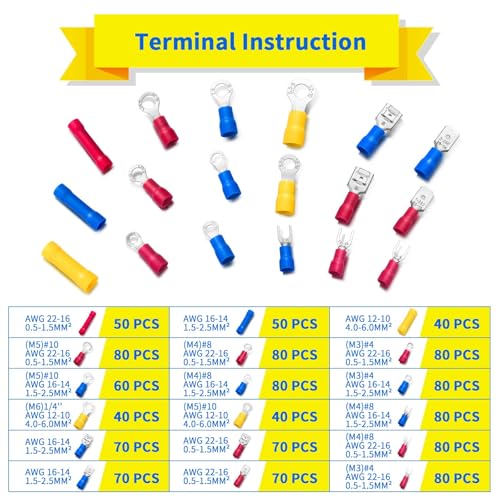 1200PCS Electrical Connector Kit- Automotive Insulated CrimpTerminals Connectors for Wiring Mixed Ring Fork Spade Butt Connector Set
