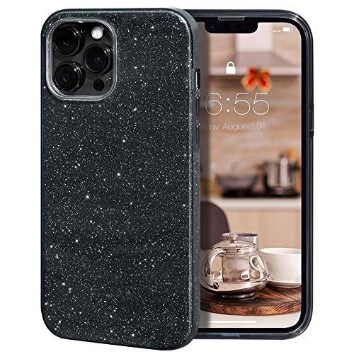 Compatible with iPhone 13 Pro Max Case (2021), Glitter Sparkly Shiny Bling Rubber Gel Shell Cases 3 Layers Shockproof Protective Bumper Cover for iPhone 13 Pro Max 6.7 2021-Black
