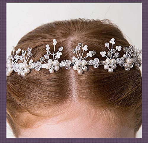 Flower Girl Hair Accessory, Pearl Headband Princess Wedding Headpiece Crystal Headwear for Wedding Tiara Hair Pieces Baby Girl-Suitable for Shows, Children' Day(White)