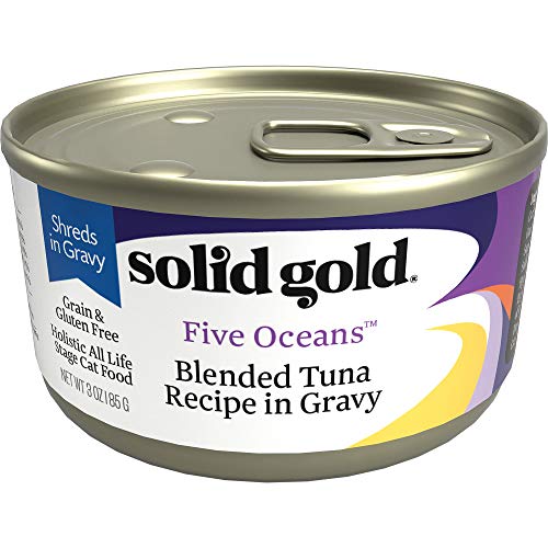 Wet Cat Food Shreds in Gravy - Canned Cat Food Made w/Real Tuna - Five Oceans Grain Free - 24ct/3oz Can