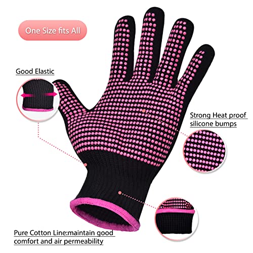 Heat Gloves for Hair Styling, 2Pcs Professional Heat Resistant Gloves Silicone Heat Mat 6pcs Hair Clips and 2pcs Styling Comb for Curling Iron Wands Flat Iron
