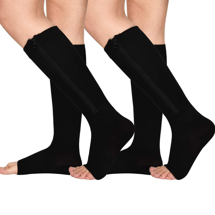 2 Pair Zipper Compression Socks for Women Men Open Toe Compression Socks Easy on