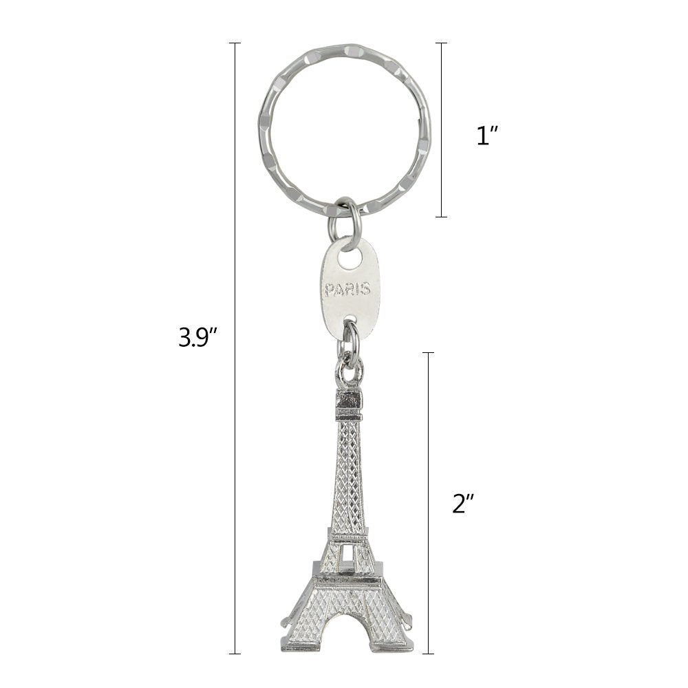 15pcs Eiffel Tower Keyring, Paris Eiffel Tower Keychains 3-D Key Ring French Souvenirs Retro Adornment Cute Lovely Decorative Metal Craft Art Statue Model for Table Decor Gifts Silver