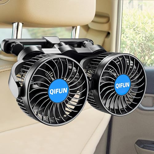 Car Fan, Cool Gadgets 12v Fan for Rear Seat Passenger Portable 4'' Headrest 360° Rotatable Backseat Cooling Air with Stepless Speed Regulation Vehicles, SUV, RV, Boat