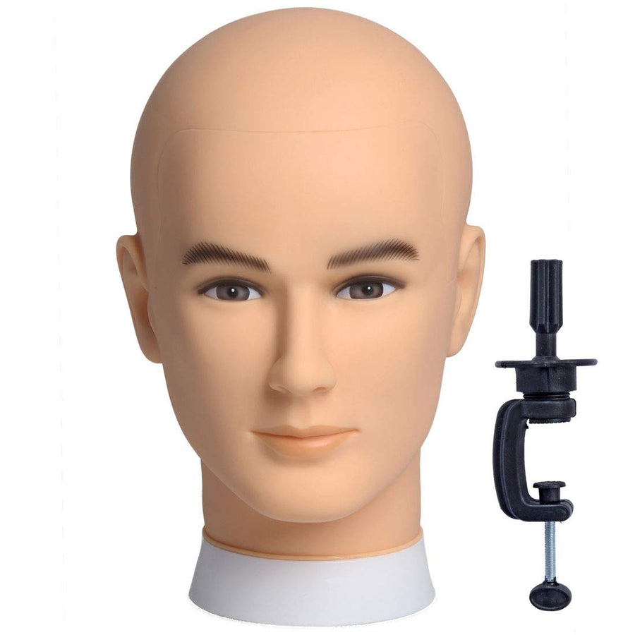 Bald Mannequin Head Male Wig Head Professional Cosmetology for Wig Making and Display Hat Helmet Glasses or Masks Display Head Model with Free Clamp Stand