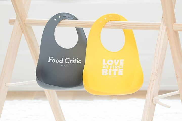 Wonder Bib 2pk - Adjustable Silicone Baby Bibs for Girls & Boys, Durable and Waterproof BPA Free Silicone, Love at First Bite & Food Critic