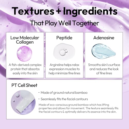 Collagen Sheet Mask, Firming Daily Face Mask with Collagen Peptides for Anti-Aging, Helps to Minimize Wrinkles, Restores Skin Elasticity & Firmness, Korean Beauty Favorite, 5-Pack