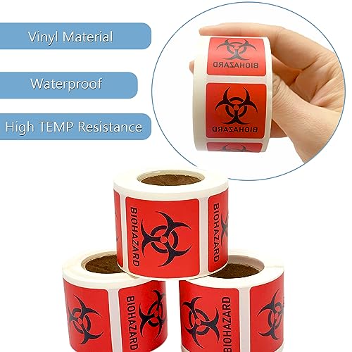 Biohazard Danger Safety Warning Label - 1x1 Waterproof Self Adhesive Decal Sign Sticker, High Temp Resistance, Long Lasting (250 Pcs/Roll)