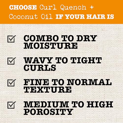 Curl Quench + Coconut Oil Hydrating Curl Smoothie, Creamy Silicone-Free Styling Cream for Tight Curls, Braids, Twist-Outs & Wash & Go Styles, Vegan & Paraben-Free, 12 Ounce