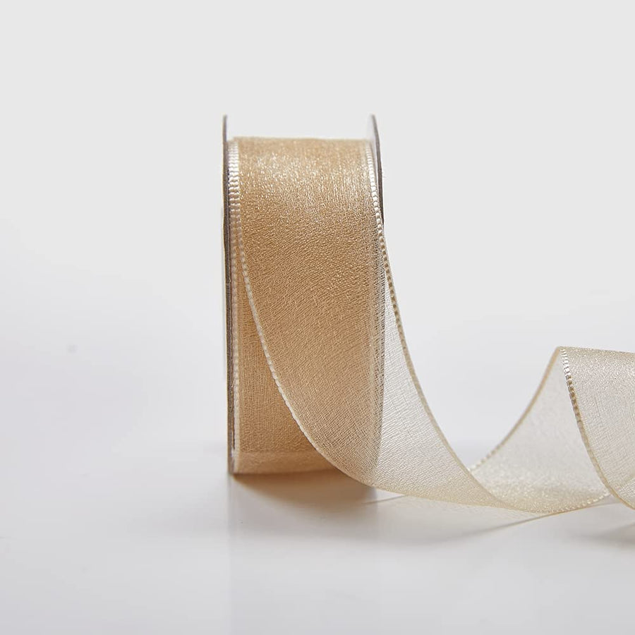 JingleStar Decorative Accessories 1 Inch Sheer Chiffon Ribbon Perfect for Crafts Hair Bows Gift Wrapping Wedding Party Decoration and More (Gold)…