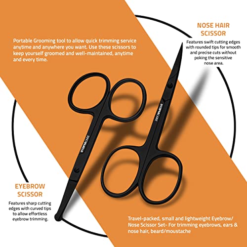 Eyebrow Scissors, Small Scissors for Men and Women - Curved and Rounded Nose Hair Scissors for Grooming Mustache, Beard, Eyelashes, Ear Hair Trimming- Professional Stainless Steel - Black