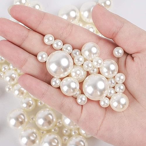 Quefe 150pcs Pearls for Crafts No Holes, Vase Filler Artificial Plastic Pearl Beads for Table Scatter, Wedding, Birthday Party, Home Decoration(8mm, 14mm, 20mm)