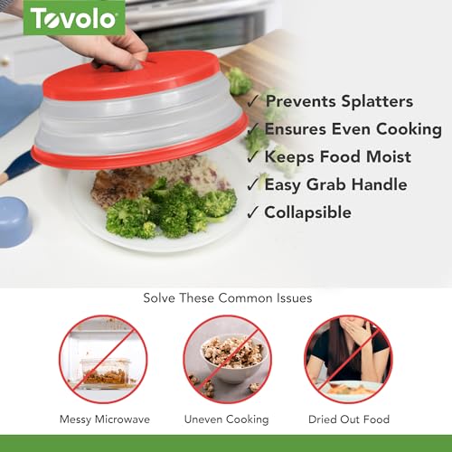 Microwave Splatter Cover for Food, Medium (Candy Apple Red) - Collapsible & Vented Silicone Splatter Guard Lid - Microwave Plate & Dish Cover with Handle - BPA-Free Kitchen Gadget for Meal Prep