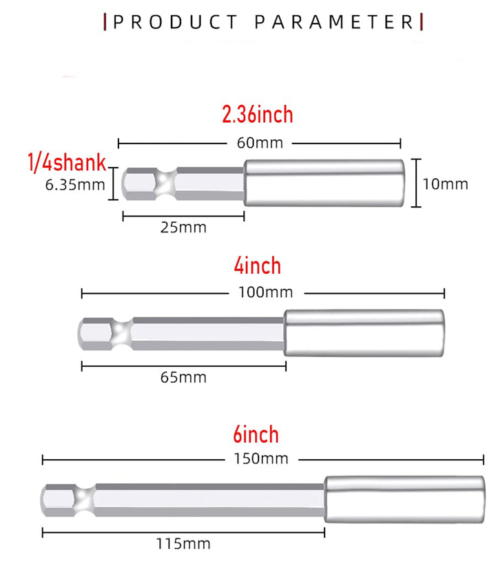 3-PC Quick Change Magnetic Bit Holder Set Extensions Socket Drill Bit Holder 1/4 Hex Shank Power Tools 2.4 & 4&6