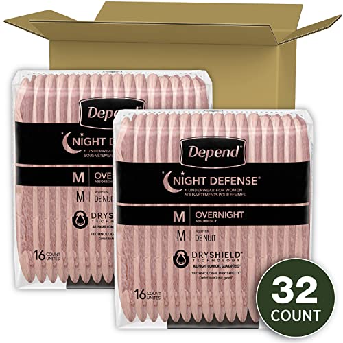 Night Defense Incontinence Underwear for Women, Disposable, Overnight, Medium, Blush, 32 Count (Packaging May Vary)